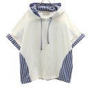 古着 n'Or LABEL ノアールレーベル ストライプ 5分袖 フーディ Tシャツ F ホワイト オーバーサイズ レディース 【中古】