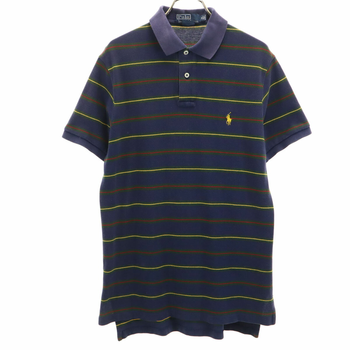古着 Polo by Ralph Lauren ポロバイラルフローレン ボーダー柄 半袖 カスタムフィット ポロシャツ M ネイビー 鹿の子 メンズ 【中古】
