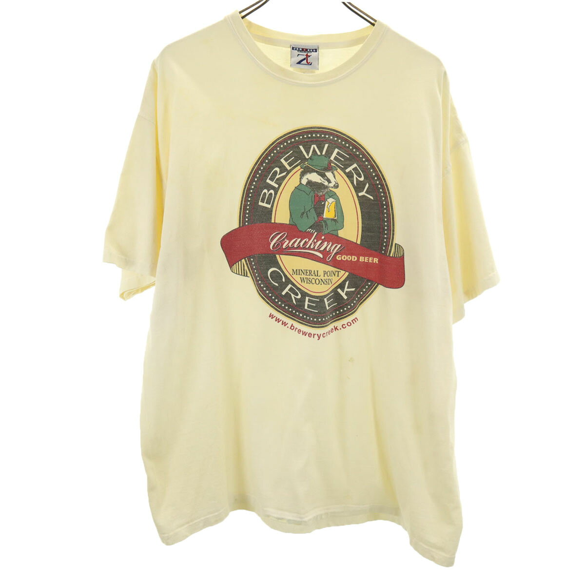 樂天商城 - 古着 JERZEES ジャージーズ Brewery Creek アナグマ プリント 半袖 Tシャツ XL イエロー系 アニマル メンズ 【中古】