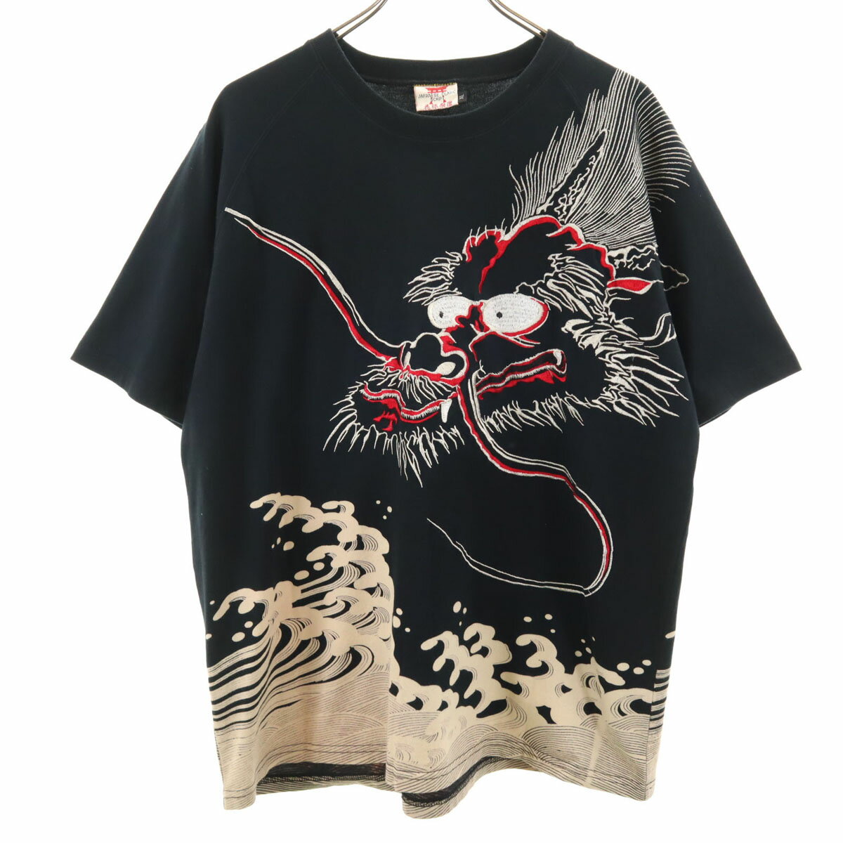 古着 SCRIPT 花旅楽団 龍刺繍 半袖 Tシャツ XL ブラック 和柄 ドラゴン メンズ 【中古】(4)