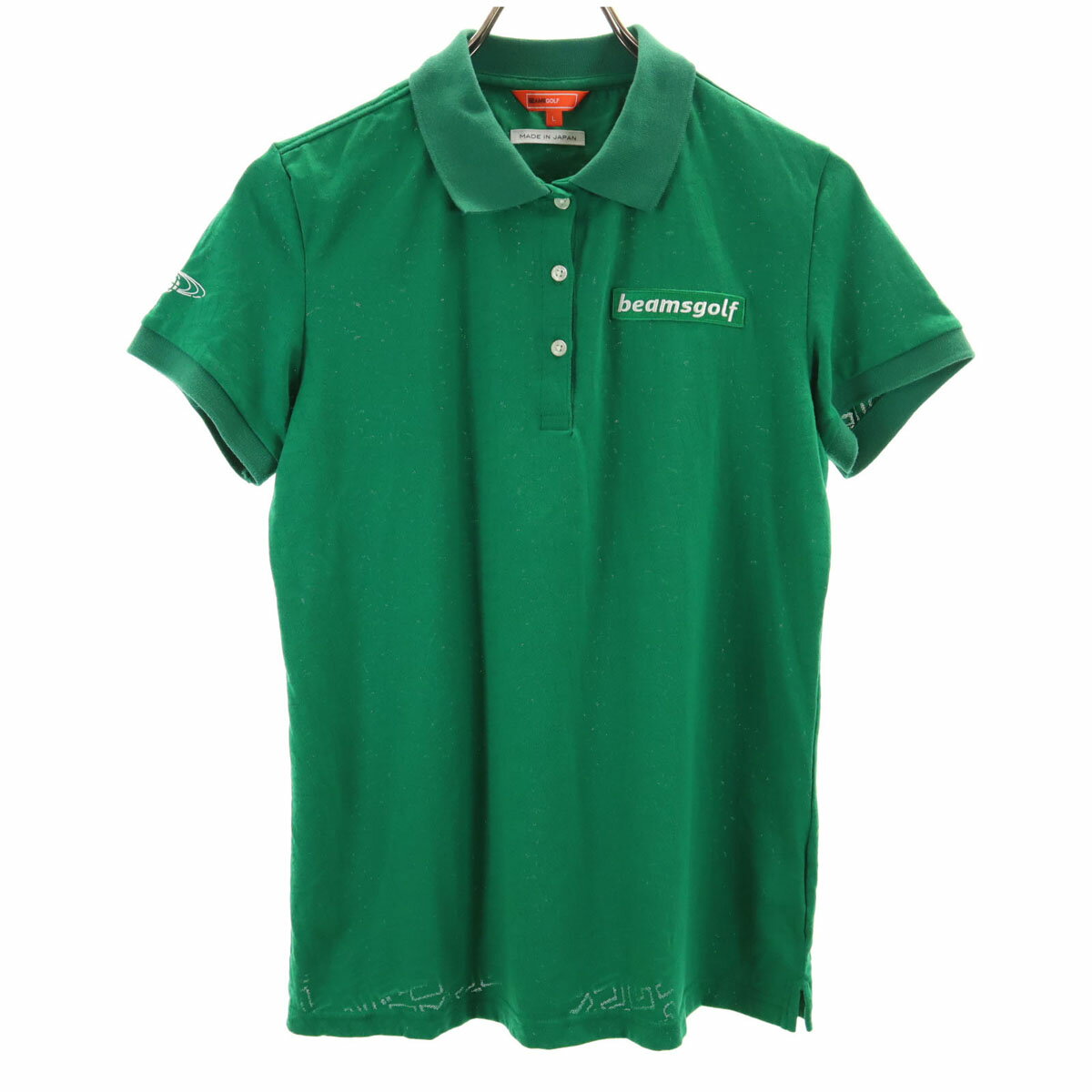 古着 BEAMS GOLF ビームスゴルフ 日本製 総柄 半袖 ポロシャツ L グリーン レディース 【中古】