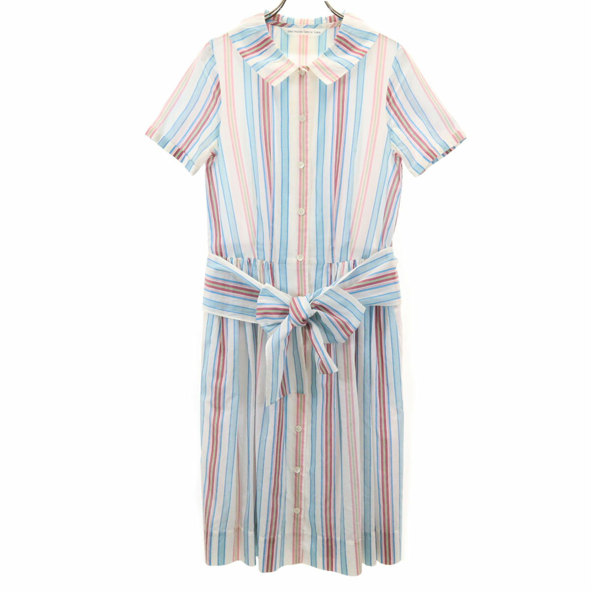 古着 Jane Marple Dans Le Salon ジェーンマープルドンルサロン 日本製 ストライプ 半袖 シャツワンピース M ホワイト系 レディース 【中古】 【PD】