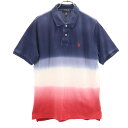 古着 POLO RALPH LAUREN ポロラルフローレン グラデーション 半袖 ポロシャツ L 14-16 ネイビー 鹿の子 キッズ 【中古】
