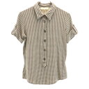 古着 MAX MARA マックスマーラ イタリア製 総柄 半袖 ポロシャツ M ベージュ ロールアップ袖 レディース 【中古】