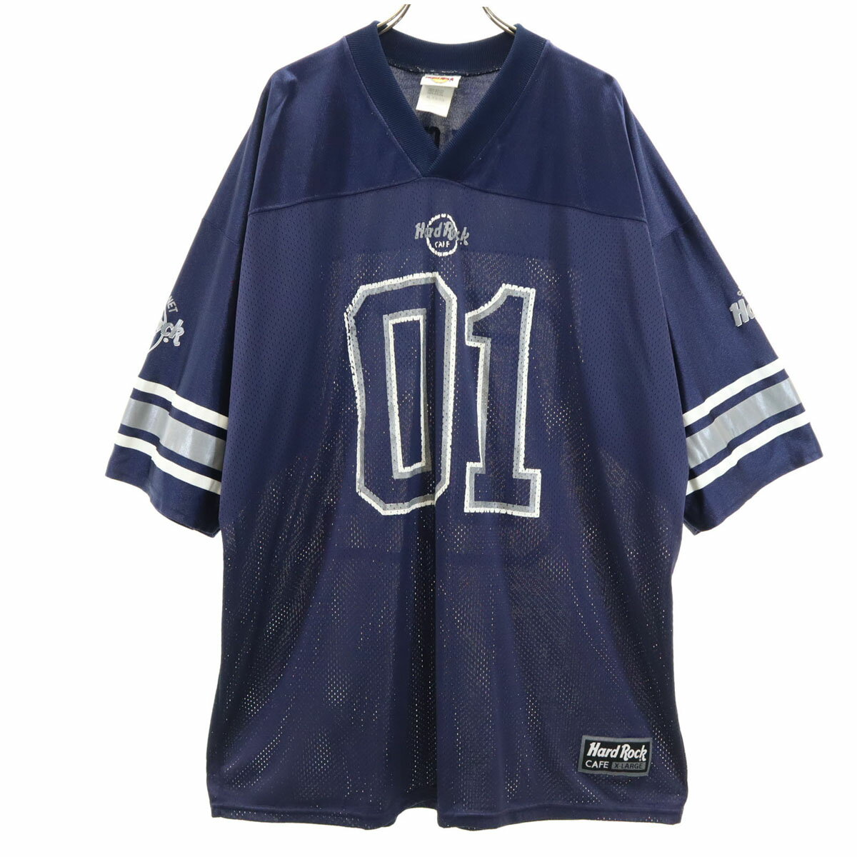 古着 HARD ROCK CAFE ハードロックカフェ 半袖 ゲーム シャツ XL ネイビー メッシュ メンズ 【中古】