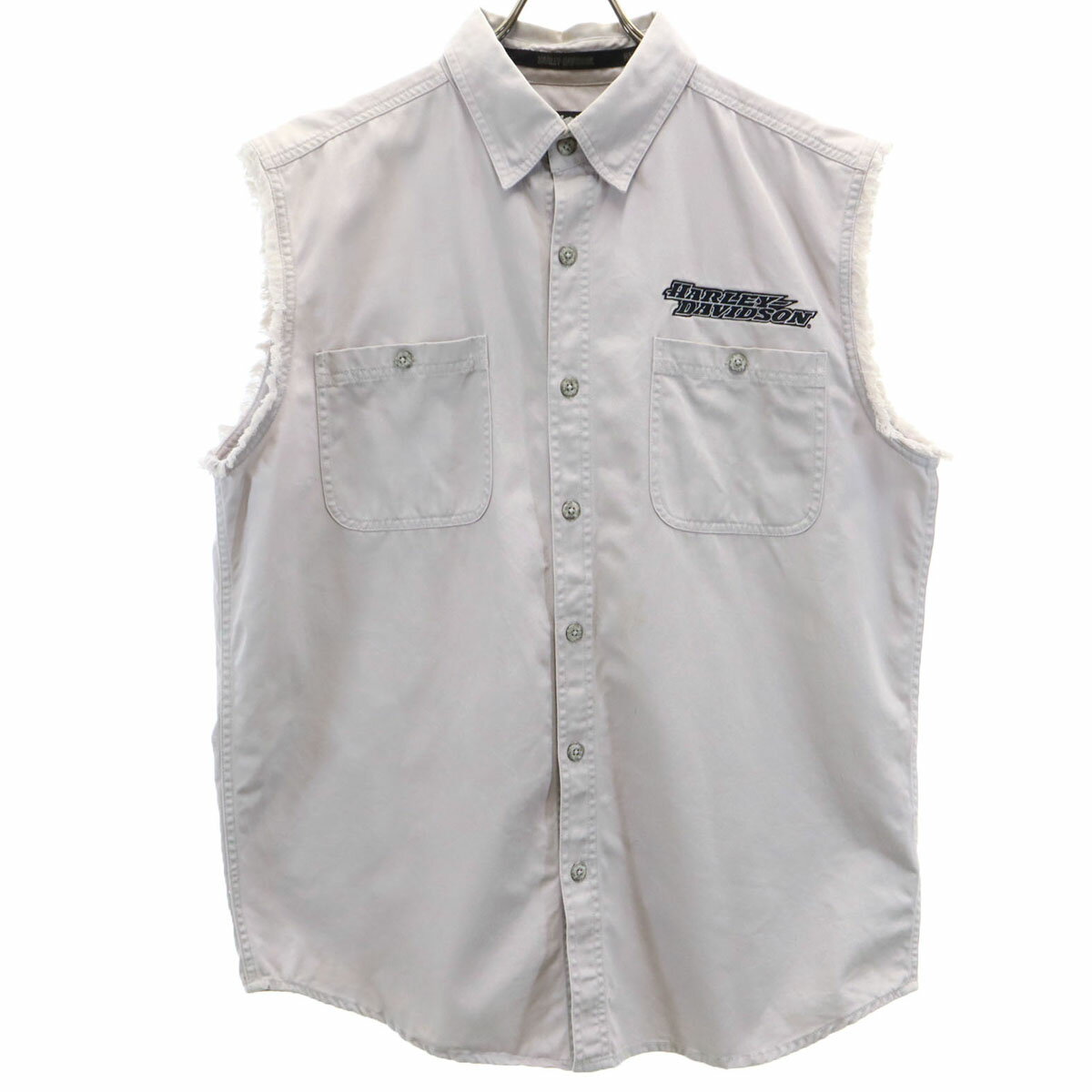 古着 HARLEY DAVIDSON ハーレーダビッドソン バックロゴ刺繍 ベスト L グレー 隠しボタンダウン メンズ 【中古】