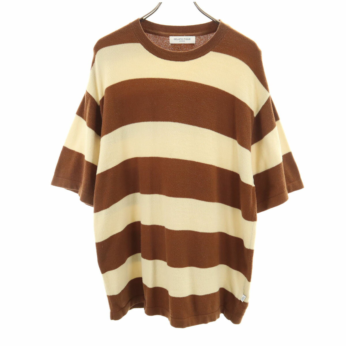 古着 GELATO PIQUE HOMME ジェラートピケオム ボーダー柄 5分袖 ルームウェア L ブラウン プルオーバー メンズ 【中古】