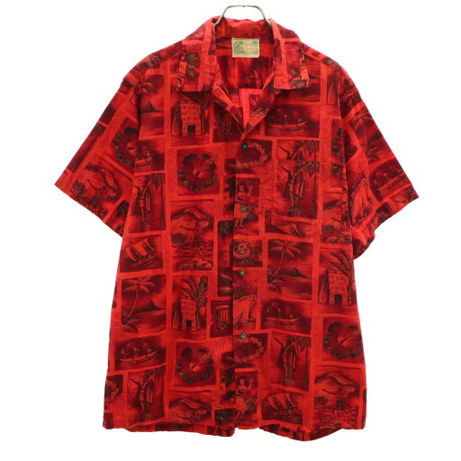 古着 Island Casuals 60s ヴィンテージ 総柄 半袖 アロハシャツ 赤系 メンズ 【中古】 古着 Island Casuals 60s ヴィンテージ 総柄 半袖 アロハシャツ 赤系 メンズ 【中古】
