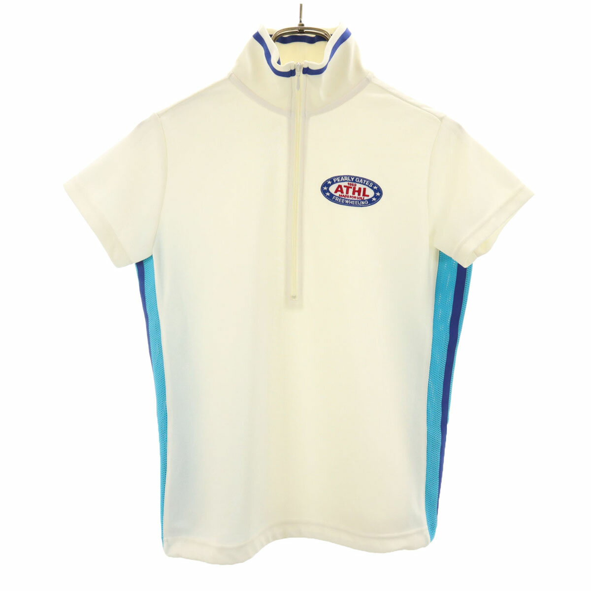 古着 PEARLY GATES パーリーゲイツ 日本製 ゴルフ 半袖 ハイネック サイドメッシュ ウェア 1 オフホワ..