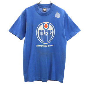 古着 SCREEN STARS BEST スクリーンスターズベスト 90s USA製 オールド NHL エドモントン・オイラーズ 半袖 Tシャツ M ブルー シングルステッチ ホッケー メンズ 【中古】