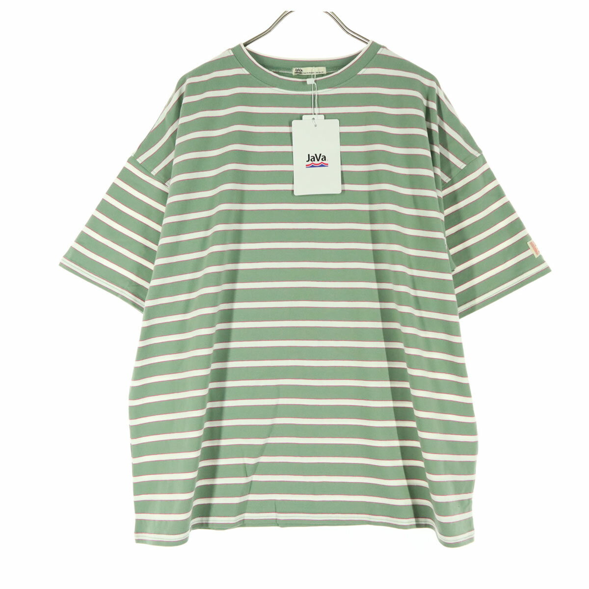 古着 未使用 JaVa ジャバ ボーダー柄 半袖 Tシャツ M グリーン メンズ 【中古】