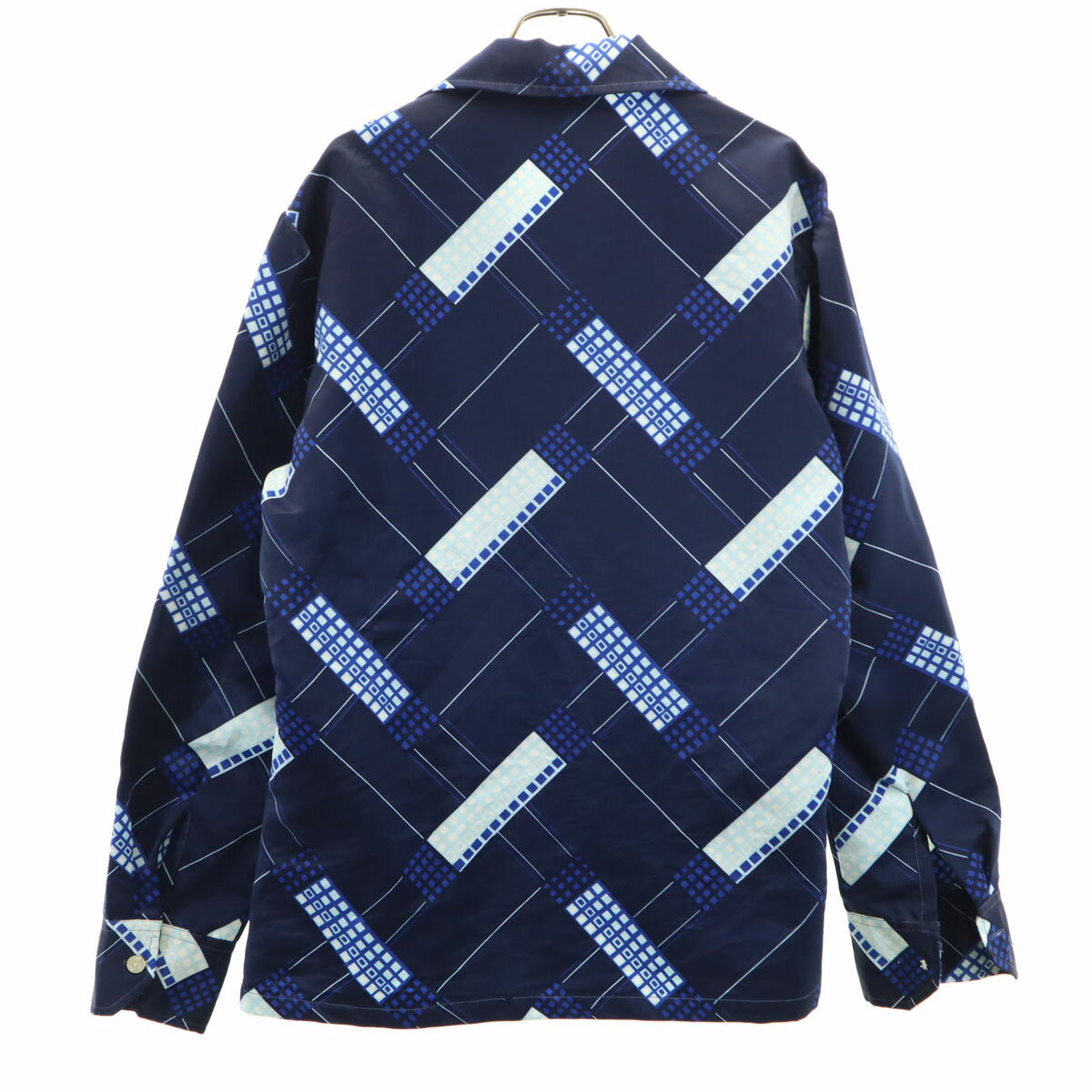 古着 Da Vinci Delfina 70s ヴィンテージ 幾何学柄 長袖 オープンカラーシャツ L ネイビー メンズ 【中古】 【PD】
