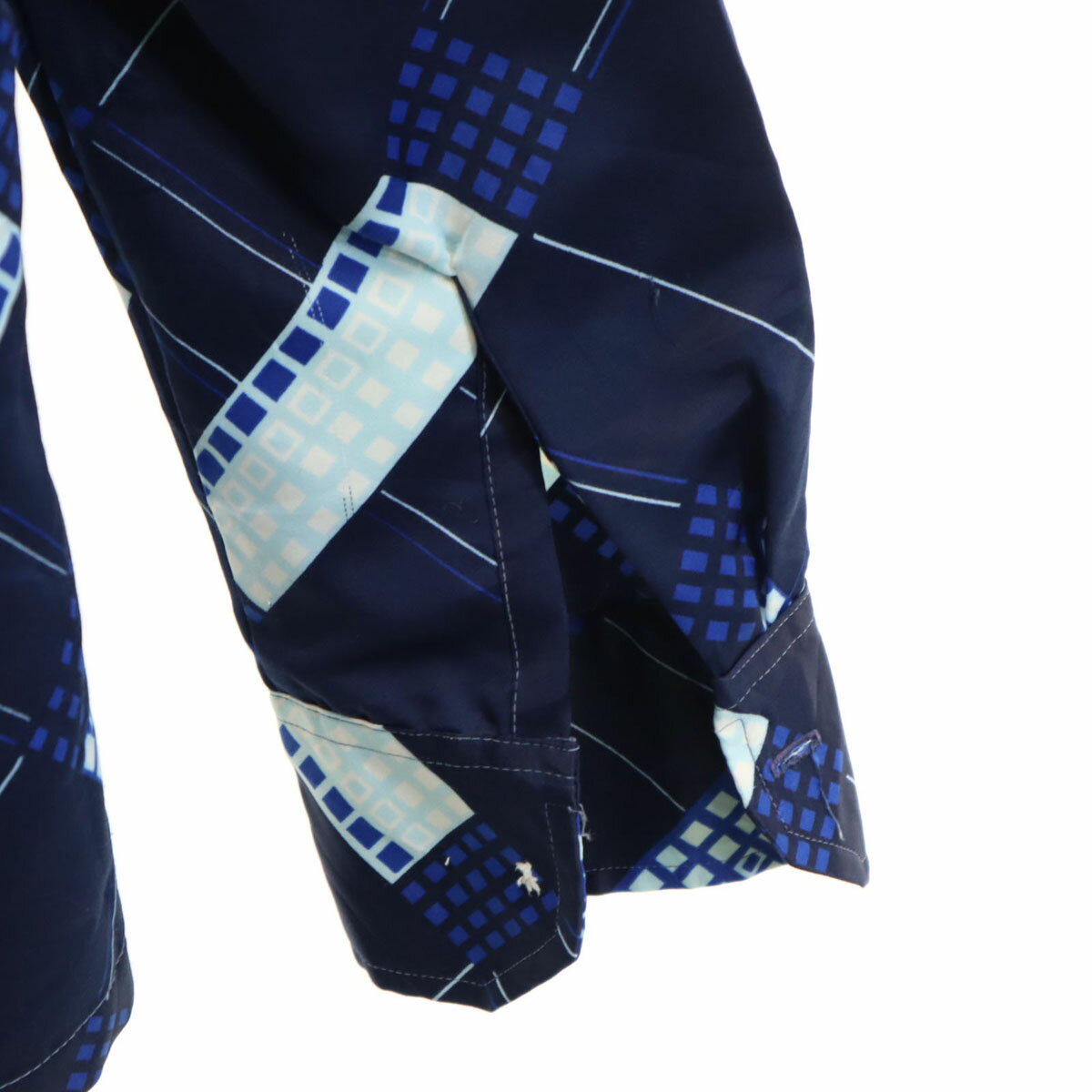 古着 Da Vinci Delfina 70s ヴィンテージ 幾何学柄 長袖 オープンカラーシャツ L ネイビー メンズ 【中古】 【PD】