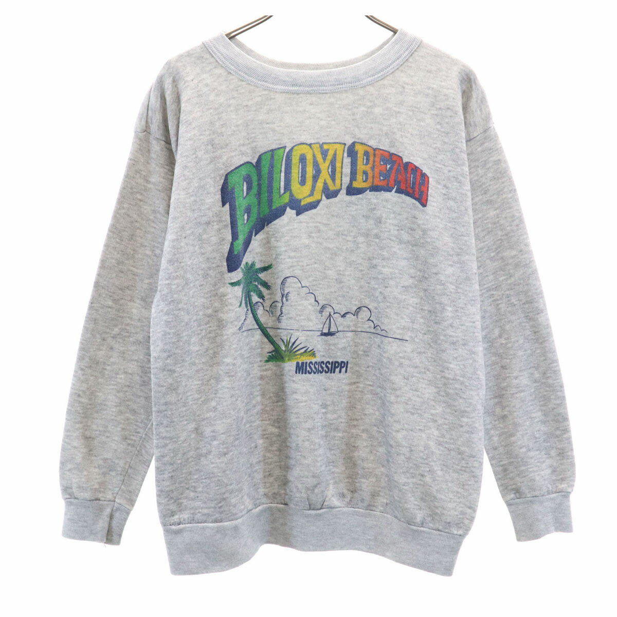 古着 80s 90s オールド BILOXI BEACH 長袖 スウェット トレーナー グレー メンズ 【中古】
