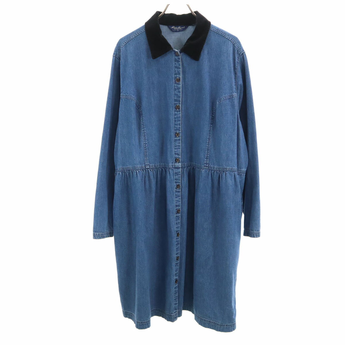 古着 Eddie Bauer エディバウアー 長袖 デニム シャツワンピース XXL インディゴ アウトドア ビッグサ..