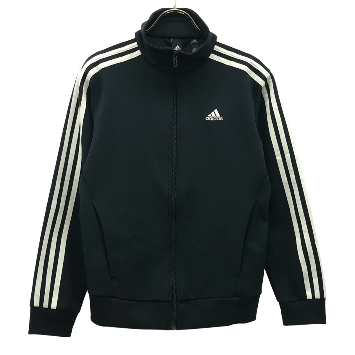 古着 adidas アディダス ロゴ刺繍 長袖 ジップ ジャケット S ネイビー トレーニング ジャージ メンズ 【中古】