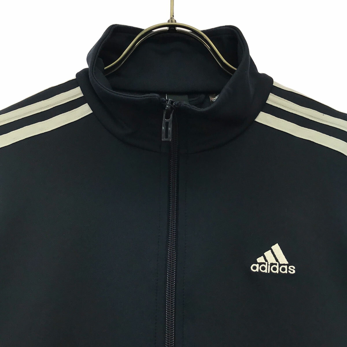 古着 adidas アディダス ロゴ刺繍 長袖 ジップ ジャケット S ネイビー トレーニング ジャージ メンズ 【中古】