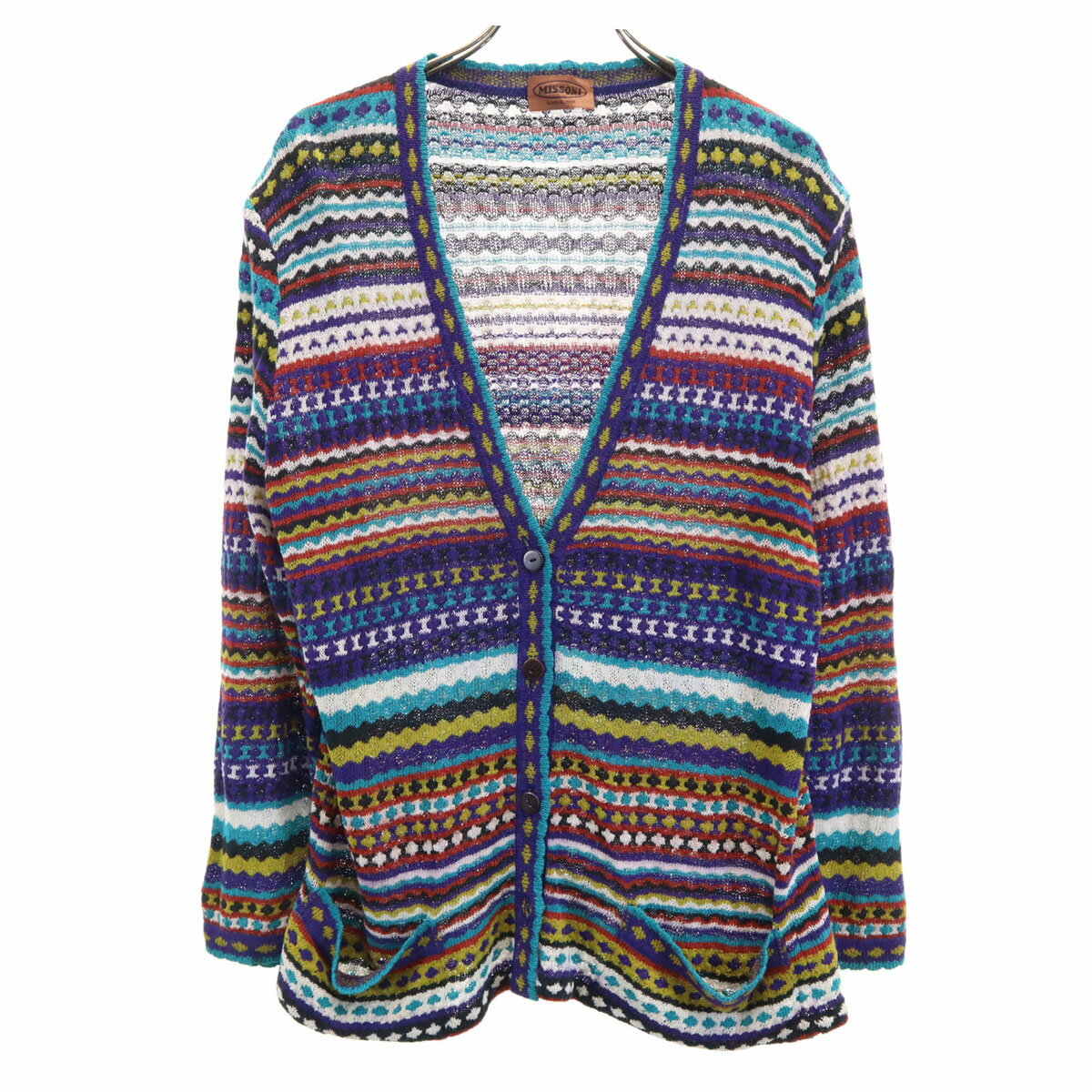古着 Missoni ミッソーニ イタリア製 リネンブレンド 総柄 長袖 カーディガン 31 レディース 【中古】