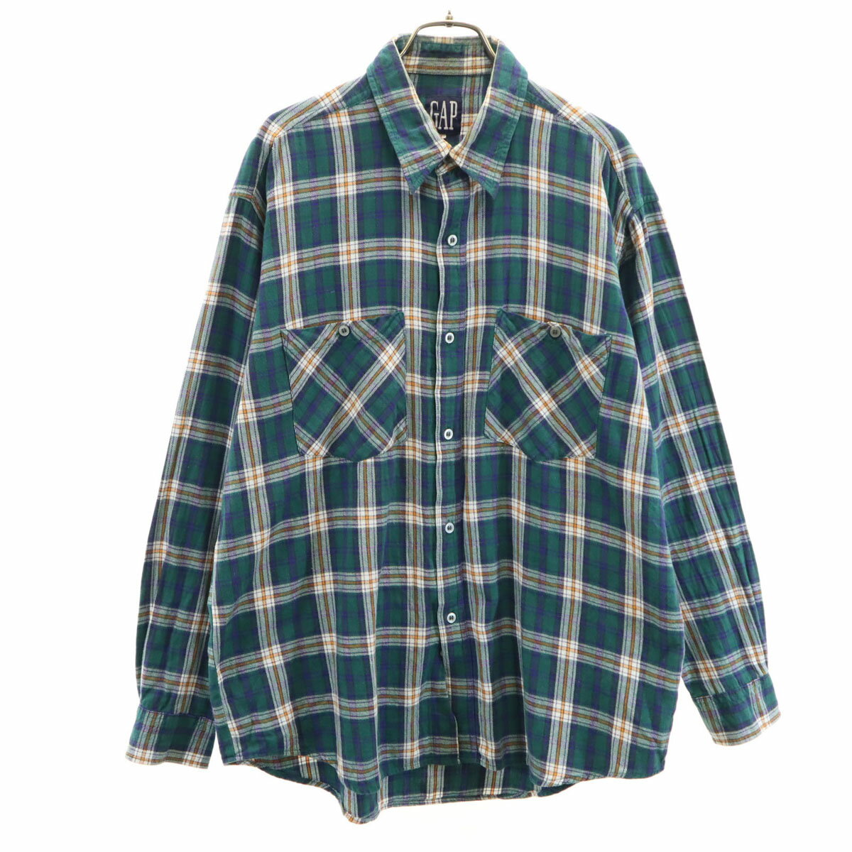 古着 GAP ギャップ 90s オールド チェック柄 長袖 シャツ L グリーン系 メンズ 【中古】 【PD】