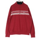 古着 HANG TEN ハンテン プリント 長袖 トレーナー M レッド ハーフジップ メンズ 【中古】