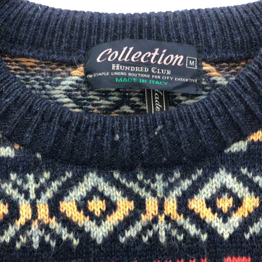 古着 コレクション ハンドレッドクラブ Collection HUNDRED CLUB 90s イタリア製 ウールブレンド オールド 総柄 長袖 クルーネック セーター M ネイビー系 ニット メンズ 【中古】