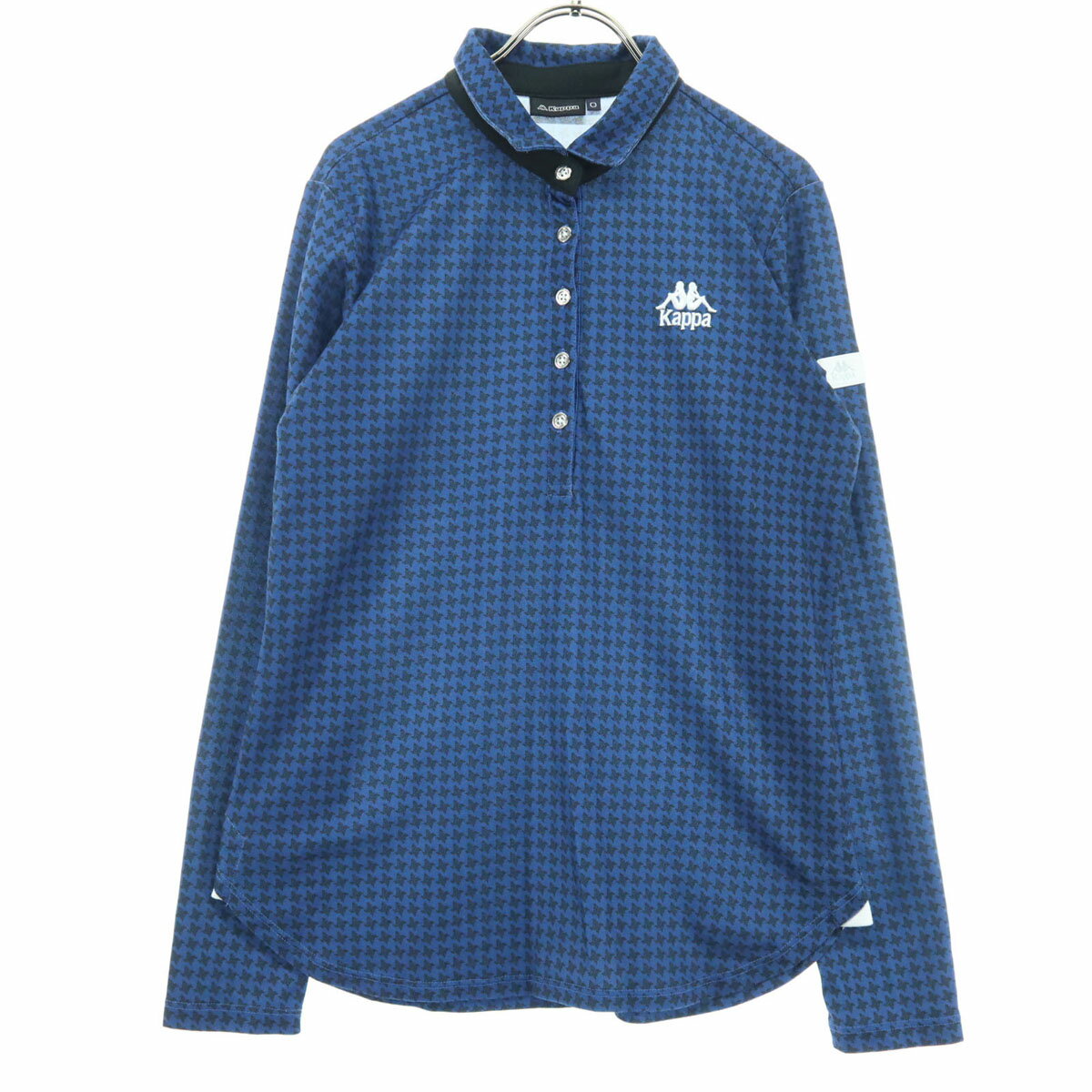 古着 Kappa カッパ 千鳥格子 ゴルフ 長袖 ウェア 0 ブルー ポロシャツ レディース 【中古】