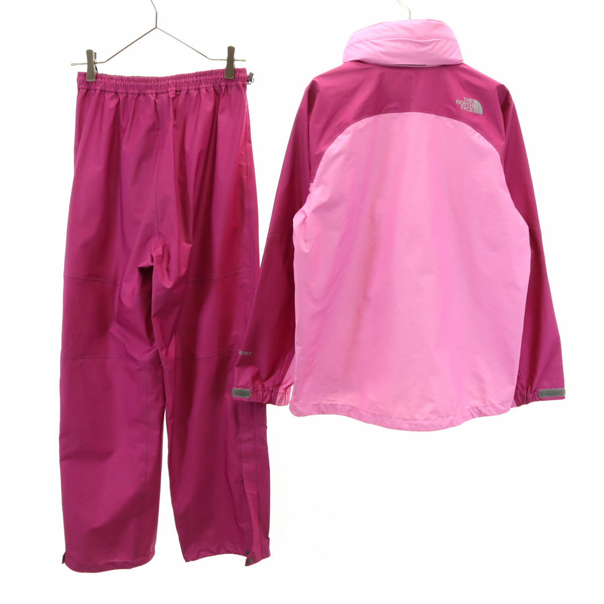 古着 THE NORTH FACE ノースフェイス ゴアテックス レインジャケット 上下 セットアップ M ピンク NPW10924 収納袋付き アウトドア レディース 【中古】 【PD】