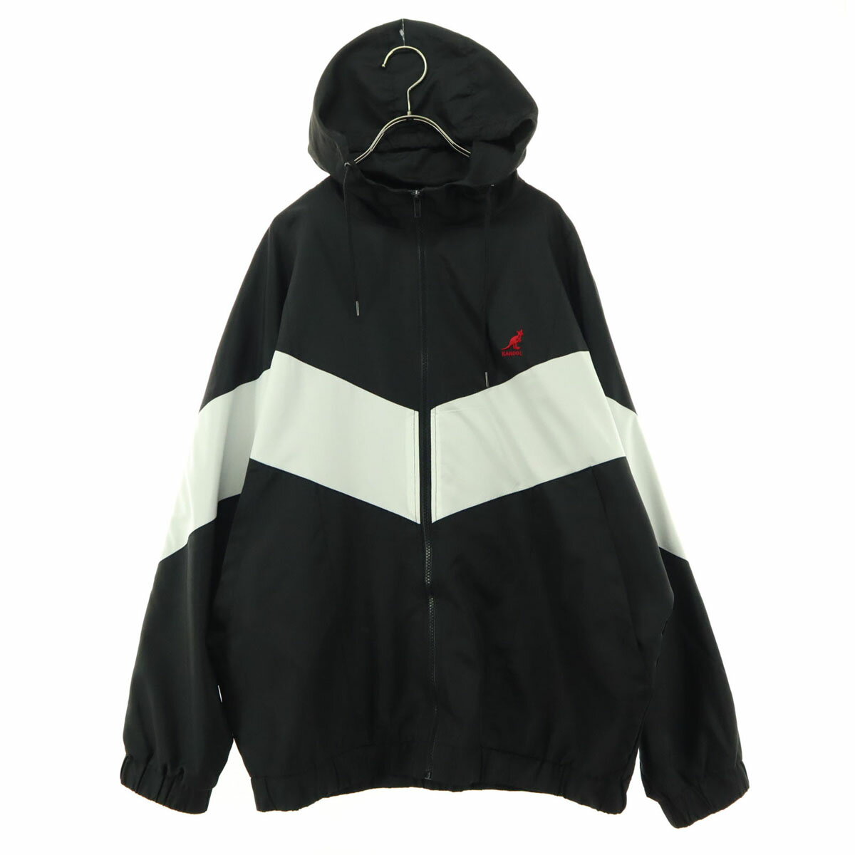 古着 KANGOL カンゴール BASQUE 刺繍 長袖 ナイロン フーディジャケット F ブラック レディース 【中古】