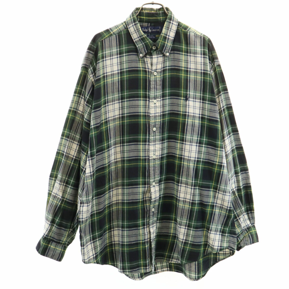 古着 RALPH LAUREN ラルフローレン チェック柄 長袖 ボタンダウンシャツ L グリーン系 メンズ 【中古】 【PD】