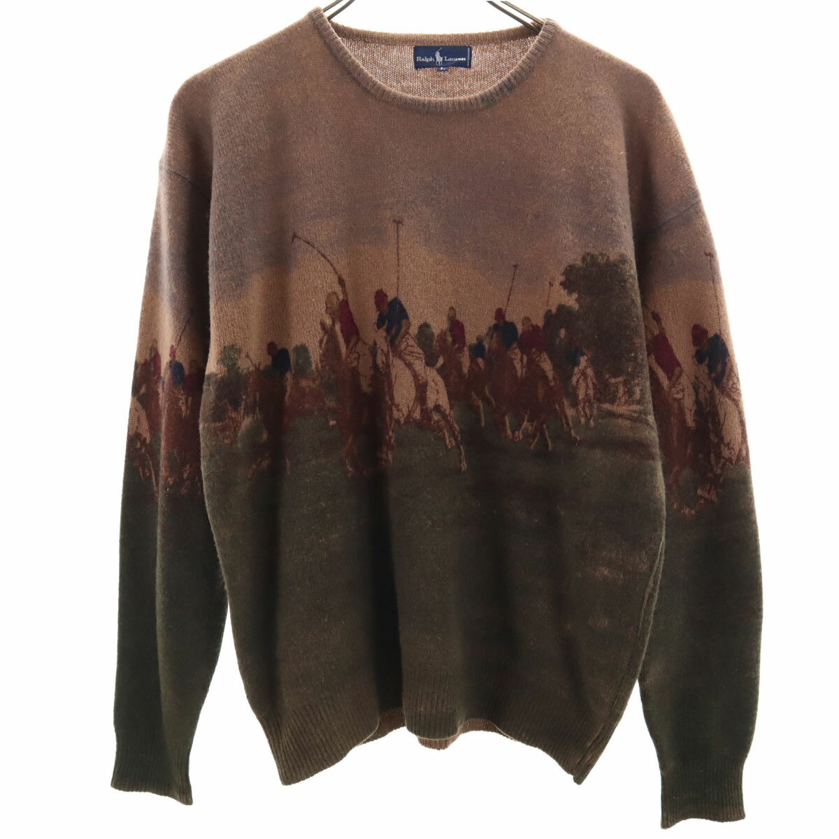 古着 RALPH LAUREN ラルフローレン 90s オールド ホース柄 長袖 セーター L ブラウン ニット レディー..