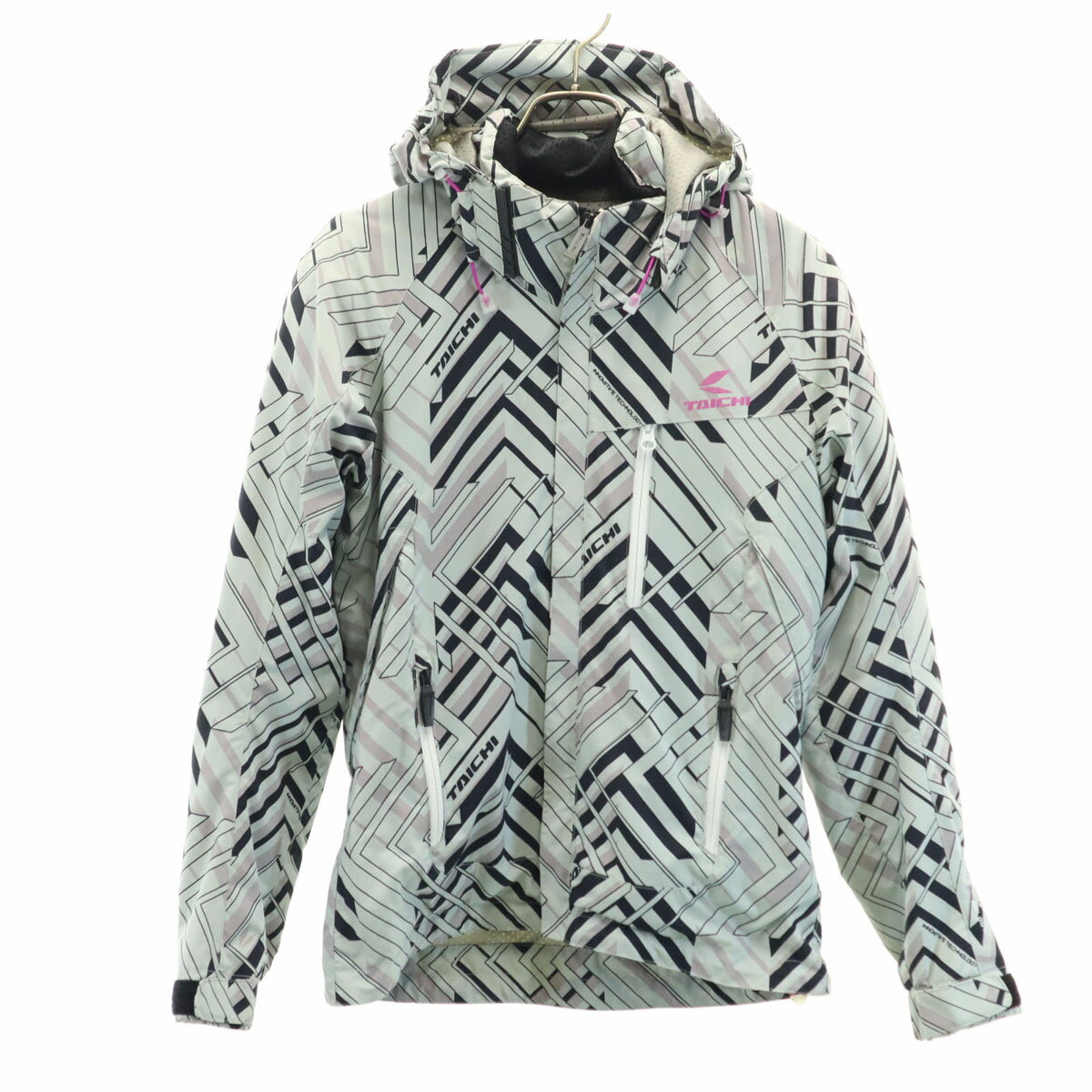 古着 TAICHI タイチ 総柄 バイク レーシング ジャケット M グレー系 裏メッシュ ツーリング ライディン..