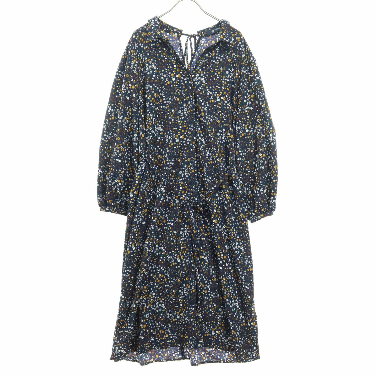古着 美品 nano BASE ナノベース 小花柄 長袖 シャツワンピース F ブラック レディース 【中古】