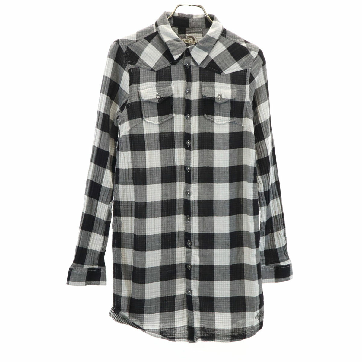 古着 DIESEL ディーゼル チェック柄 長袖 シャツワンピース XS ブラック レディース 【中古】