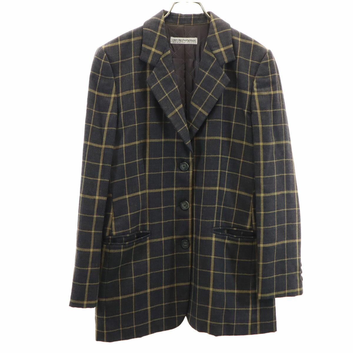 古着 Emporio Armani エンポリオアルマーニ 90s イタリア製 オールド チェック柄 テーラードジャケット 40 チャコールグレー 裏キルティング メンズ 【中古】