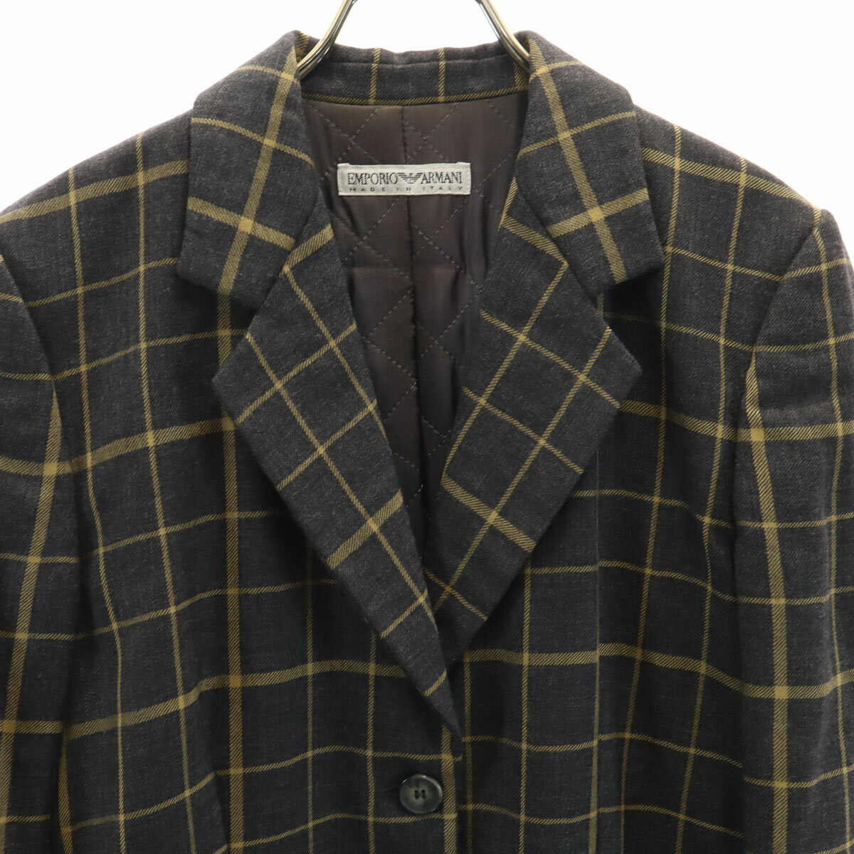 古着 Emporio Armani エンポリオアルマーニ 90s イタリア製 オールド チェック柄 テーラードジャケット 40 チャコールグレー 裏キルティング メンズ 【中古】
