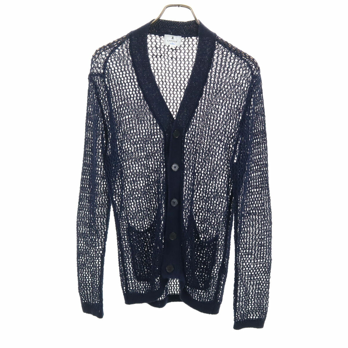 古着 LANVIN en Bleu ランバンオンブルー リネン 長袖 メッシュ カーディガン 48 ネイビー レディース 【中古】 【PD】