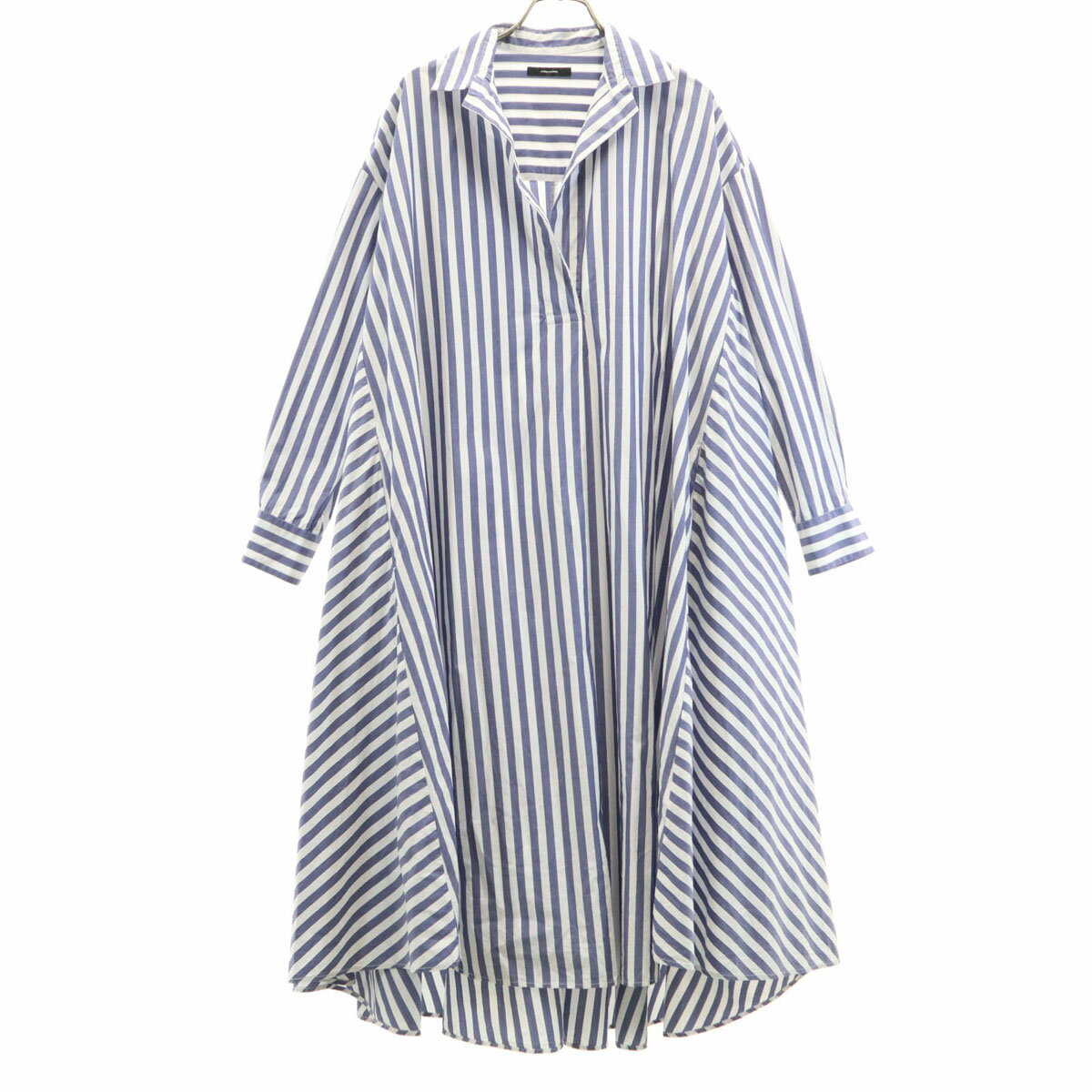 古着 JOURNAL STANDARD ジャーナルスタンダード ストライプ柄 長袖 Vネック シャツワンピース ホワイト レディース 【中古】