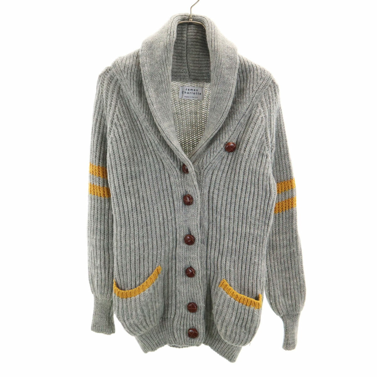 古着 JAMES CHARLOTTE ジェームスシャルロット 長袖 カウチンジャケット S グレー くるみボタン レディース 【中古】(4)