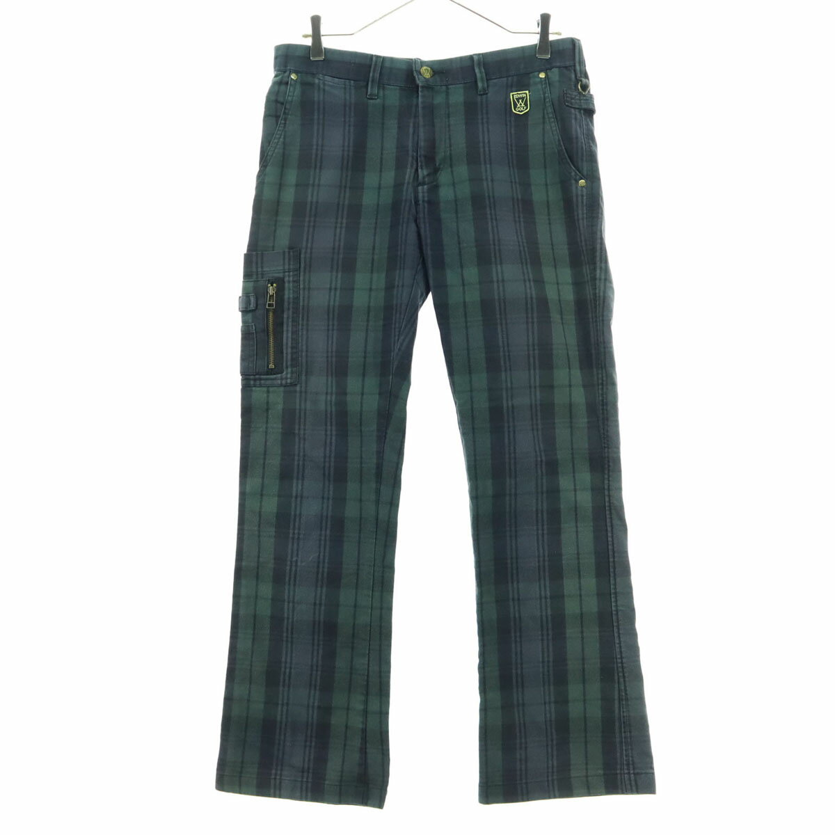 古着 EDWIN GOLF エドウィンゴルフ チェック柄 ゴルフ ストレートパンツ M グリーン系 メンズ 【中古】 【PD】