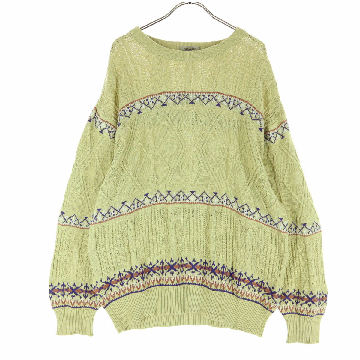 古着 VULGARIS ブルガリス 日本製 総柄 長袖 セーター L ベージュ ニット メンズ 【中古】(4)