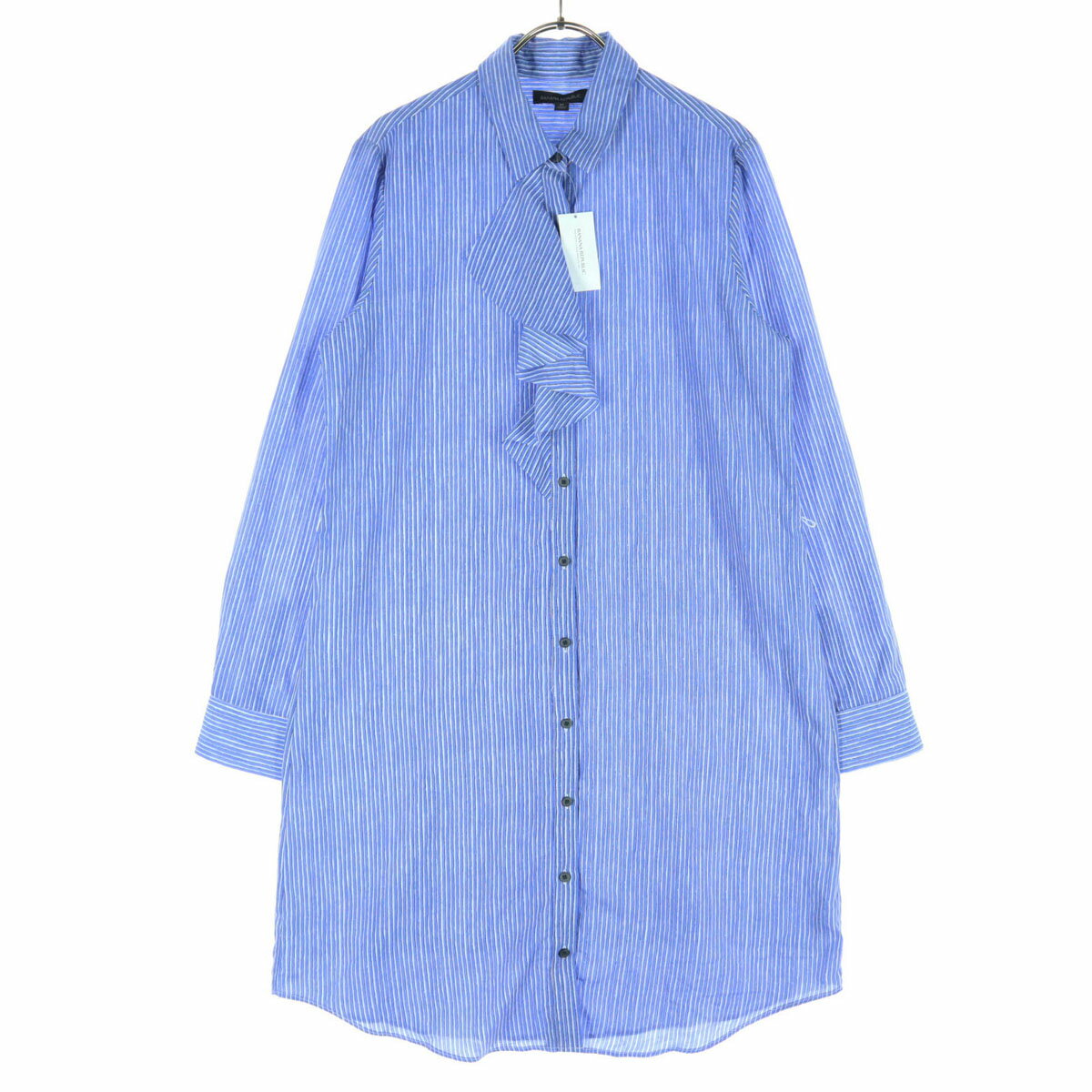 古着 Banana Republic バナナリパブリック ストライプ柄 長袖 シャツワンピース M ブルー レディース ..