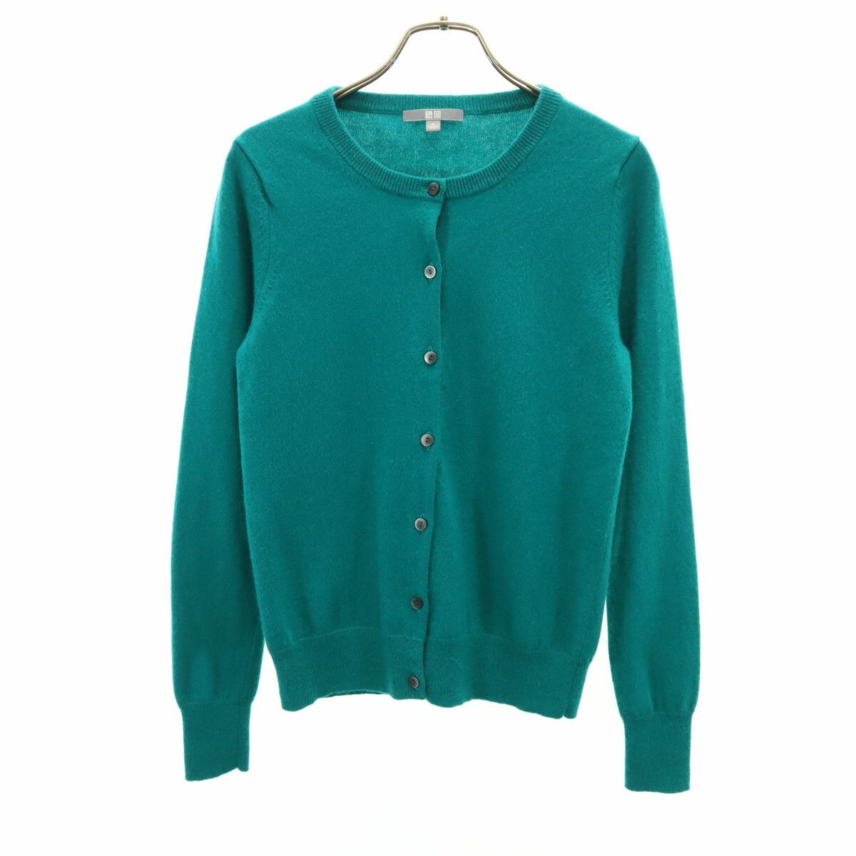 古着 美品 UNIQLO ユニクロ カシミヤ100％ 長袖 ニットカーディガン M グリーン系 レディース 【中古】