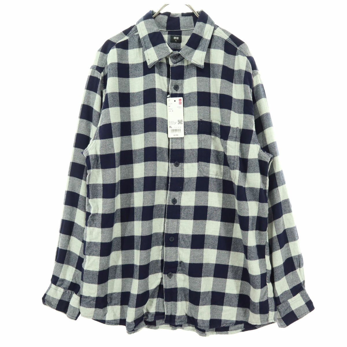 古着 未使用 UNIQLO ユニクロ ブロックチェック 長袖 ネルシャツ XL ネイビー メンズ 【中古】