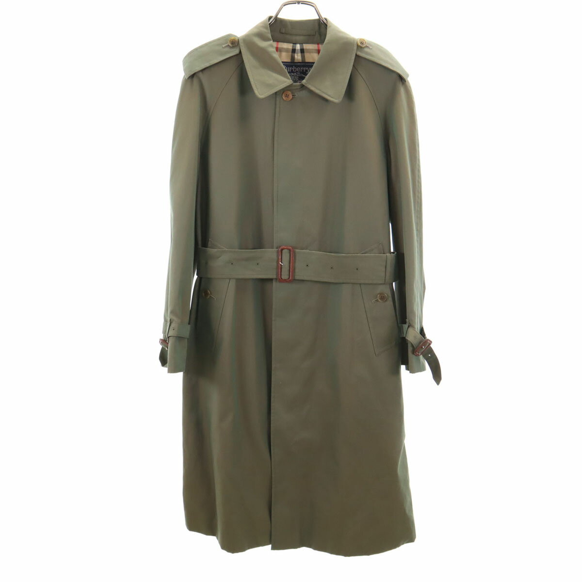 バーバリーズ 90s オールド ステンカラーコート 90-165 カーキ Burberrys メンズ 【詳細】90年代のオールドのバーバリーになります。サイズカテゴリーは目安です、実寸を参考にお願いします、左袖口裏に汚れがあります。破れ等の目立ったダメージはございませんが、古着にご理解の上ご購入をお願い致します。 コンディションについて ブランドバーバリーズ / Burberrys 年代90s アイテムステンカラーコート サイズ表記90-165参考サイズ：メンズSサイズ 着丈約102cm身幅約52cm裄丈約80cm 素材綿100% カラーカーキ 商品番号nag-16090 サイズガイドはこちら ※サイズに関しまして実寸も参考にお願いいたします。(サイズ不明、男女どちらか不明、紳士服のサイズ表記など当店でもサイズがわからない商品がありますので実寸サイズのご確認をお願い致します。) ※男女兼用や男女不明な商品がありますがモールカテゴリでは男女どちらか選択をしなければなりませんのでご不明な点はお問い合わせお願い致します。 ※商品は写真のものがすべてとなります。 ※素材表記はなるべく写真にて収めていますが、欠損、不明な点があればお問い合わせください。 ※状態は当社独自の基準です。 ※測定値の若干の誤差はご了承ください。 ※「在庫有り」の表示であっても、必ずしも在庫を保証するものではありません。 掲載商品について、他モールとも在庫を共有しております。 完売の場合は、誠にご迷惑をお掛けいたしますが、ご注文をキャンセルさせていただく場合がございます。予めご了承ください。