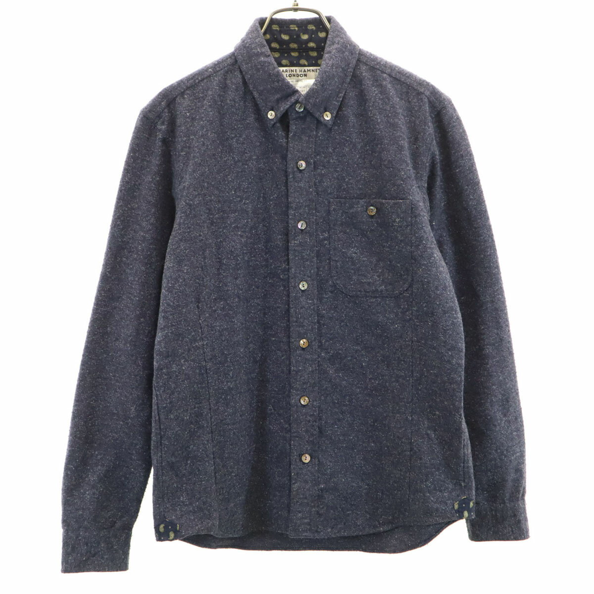 古着 KATHARINE HAMNETT LONDON キャサリンハムネットロンドン 日本製 長袖 ボタンダウンシャツ M ネイ..