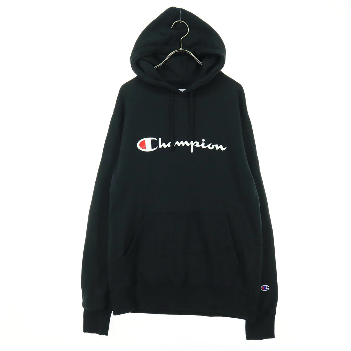 古着 Champion チャンピオン ロゴプリント 長袖 パーカー L ブラック レディース 【中古】 【PD】