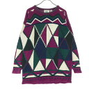 古着 PASTA 90s オールド アーガイル柄 長袖 ニット M パープル系 メンズ 【中古】