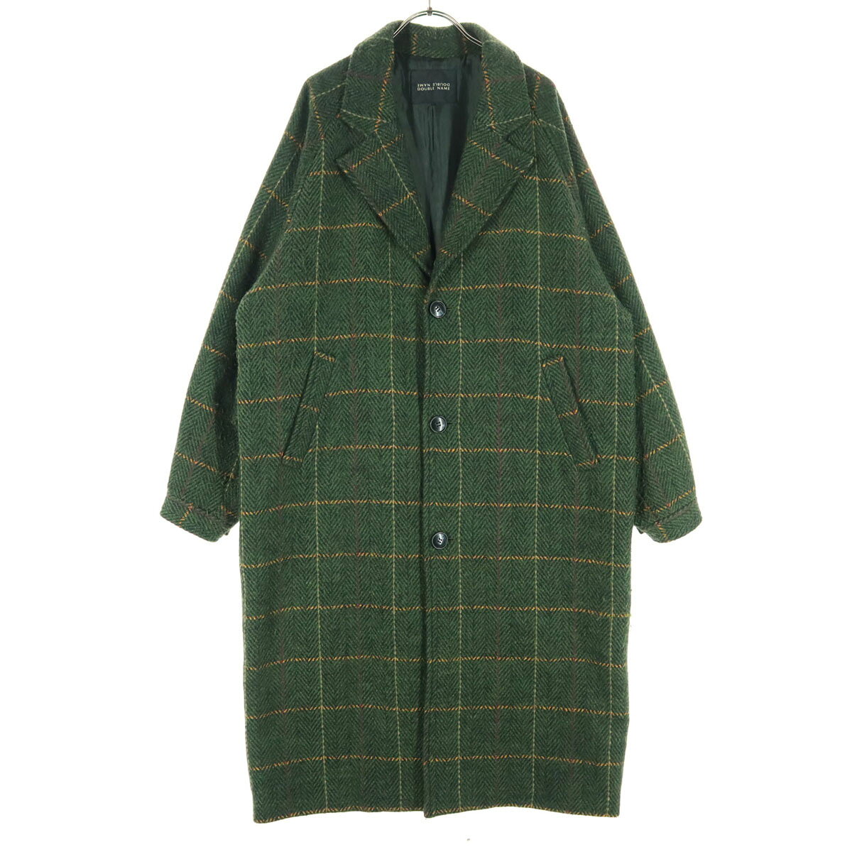 古着 Double name ダブルネーム チェック柄 長袖 チェスターコート F グリーン メンズ 【中古】