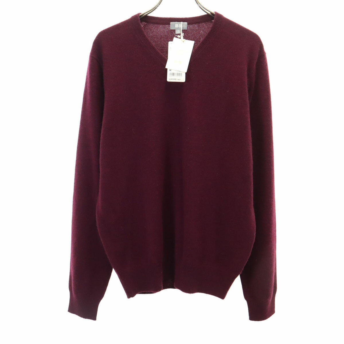 古着 未使用 UNIQLO ユニクロ カシミヤ100％ 長袖 Vネック セーター M ボルドー ニット メンズ 【中古】