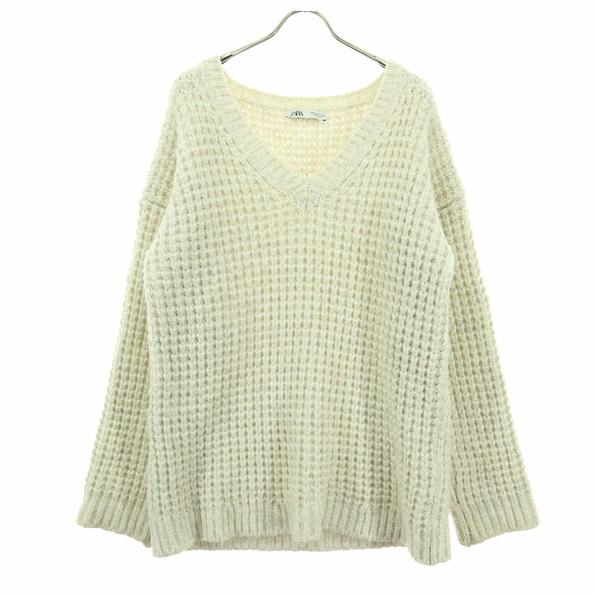 古着 ZARA ザラ 長袖 Vネック ニット M アイボリー レディース 【中古】